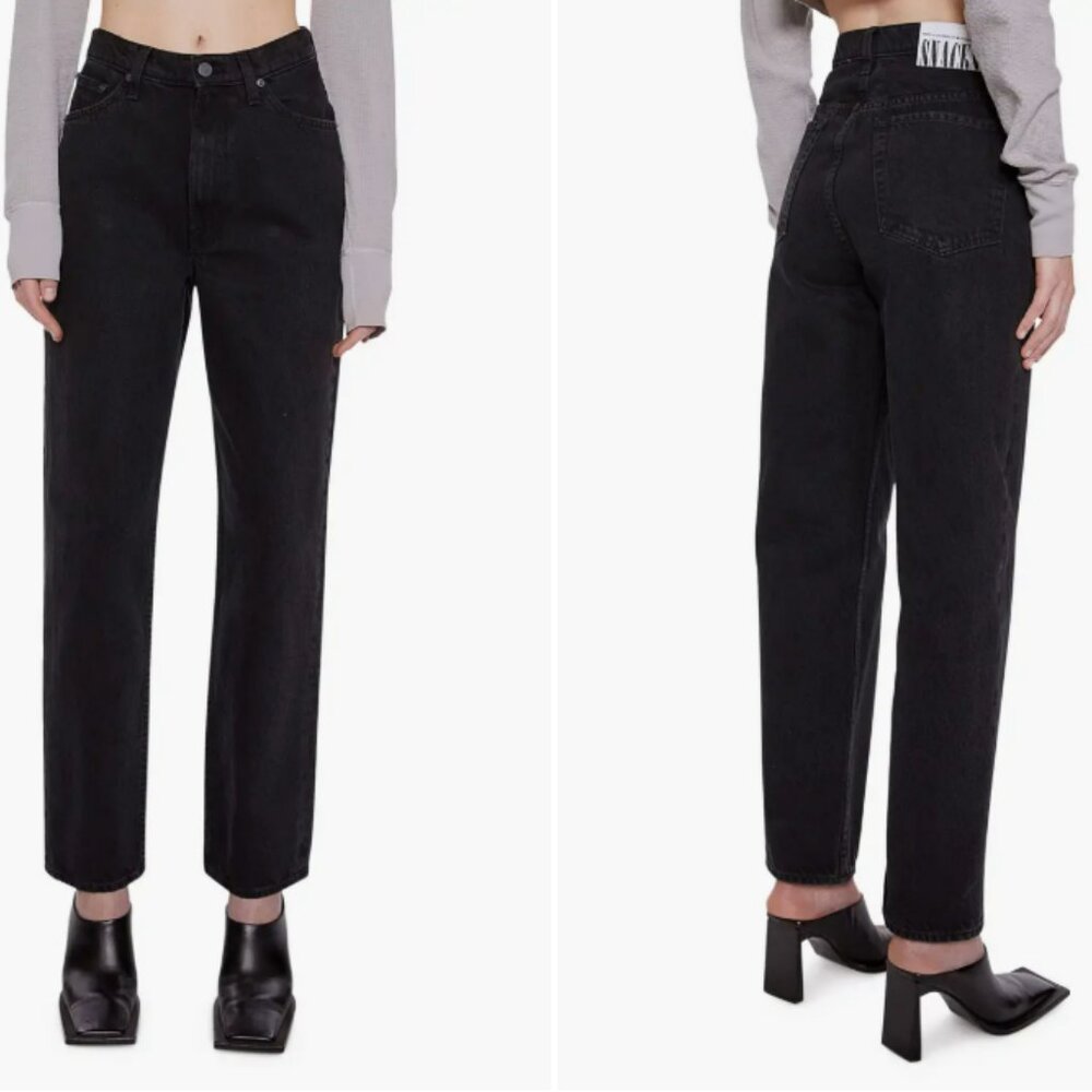 MOTHER Double Stack Hover High Waist Ankle Straight Leg Jeans US 26 Dark Black